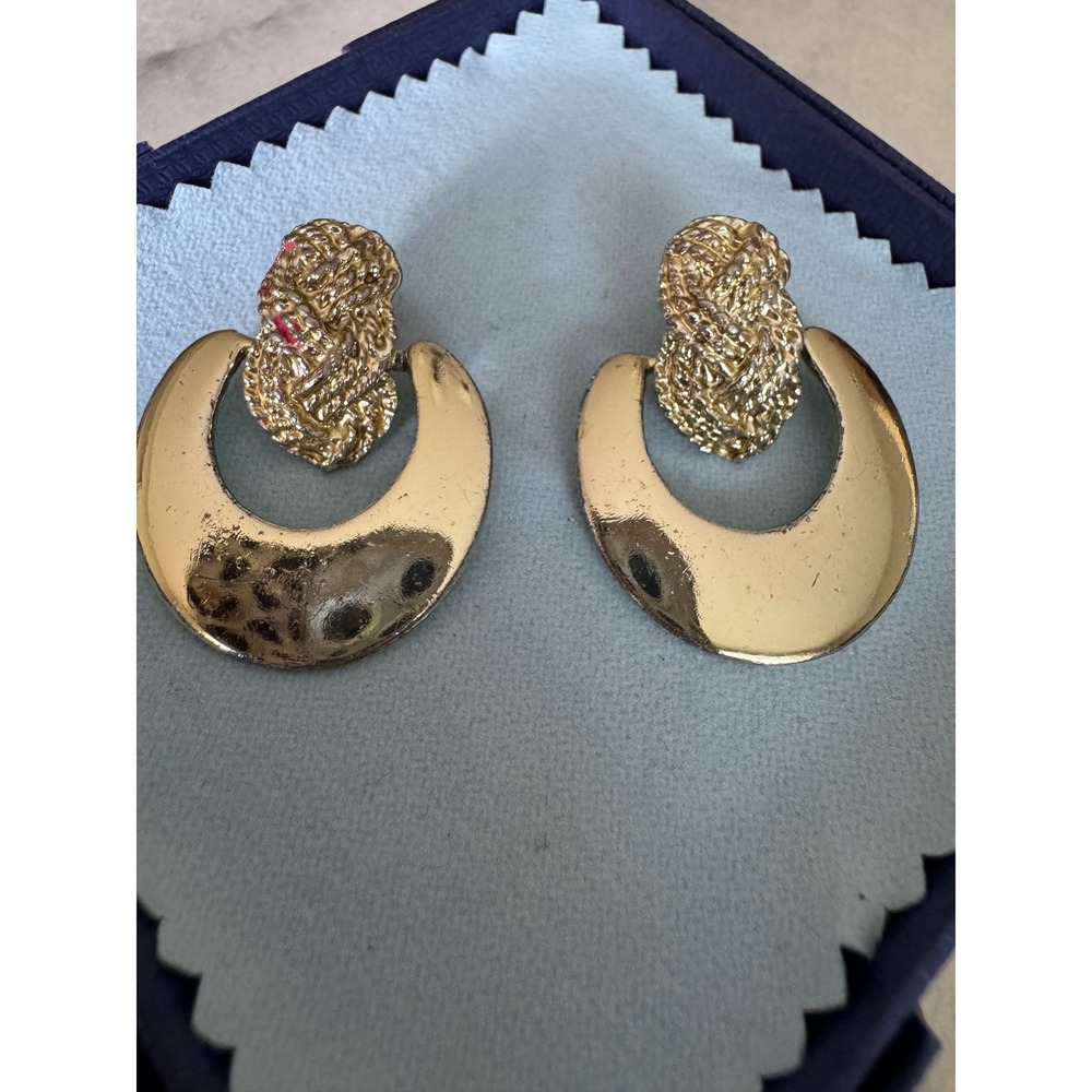 Vintage Two Tone Door Knocker Earrings Gold Textured Knot Silver Crescent Drop